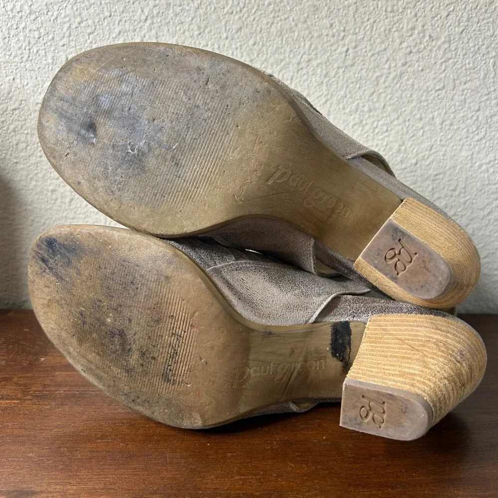 Paul Green Heel Booties 6.5 Cayanne Metallic Pewter Leather‎ Peep Toe Block Heel